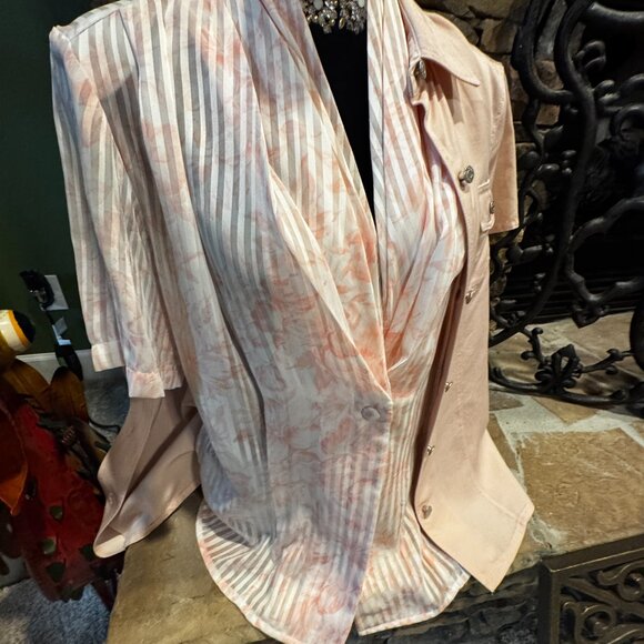 Kate Hill Pink and White Blouse with Elegant Design - Picture 1 of 14